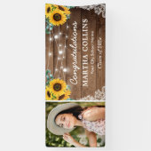 Rustic Sunflower String Lights Graduation Party Spandoek (Verticaal)