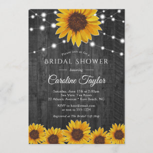 Rustic Sunflower String Lights Grey Vrijgezellenfe Kaart