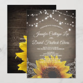 Rustic Sunflower String Lights Lace Barn Wedding Kaart (Voorkant / Achterkant)