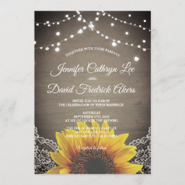 Rustic Sunflower String Lights Lace Barn Wedding Kaart