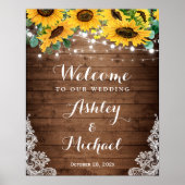 Rustic Sunflower String Lights Lace Wedding Sign Poster (Voorkant)