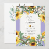 Rustic Sunflower String Lights Lavender Bridal Kaart (Voorkant / Achterkant)