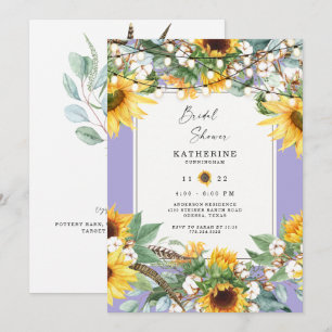 Rustic Sunflower String Lights Lavender Bridal Kaart