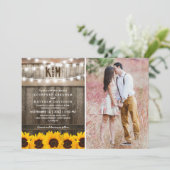 Rustic Sunflower String Lights Photo Wedding Kaart (Staand voorkant)