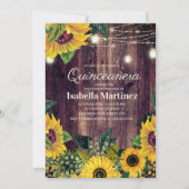 Rustic Sunflower String Lights Quinceañera 15th Kaart (Voorkant)