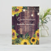 Rustic Sunflower String Lights Quinceañera 15th Kaart (Staand voorkant)
