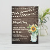 Rustic Sunflower String Lights Rehearsal Dinner Kaart (Staand voorkant)