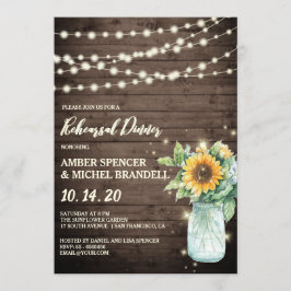 Rustic Sunflower String Lights Rehearsal Dinner Kaart