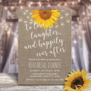 Rustic Sunflower String Lights Rehearsal Dinner Kaart