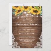 Rustic Sunflower String Lights Rehearsal Dinner Kaart (Voorkant)