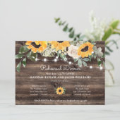 Rustic Sunflower String Lights Rehearsal Dinner Kaart (Staand voorkant)