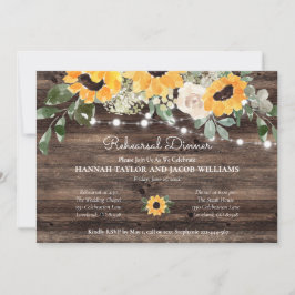 Rustic Sunflower String Lights Rehearsal Dinner Kaart
