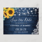 Rustic Sunflower String Lights Save the Date Briefkaart (Voorkant)