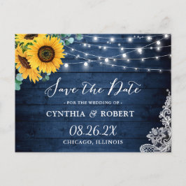 Rustic Sunflower String Lights Save the Date Briefkaart
