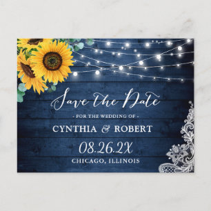 Rustic Sunflower String Lights Save the Date Briefkaart