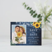 Rustic Sunflower String Lights Save the Date Briefkaart (Staand voorkant)