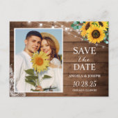 Rustic Sunflower String Lights Save the Date Photo Briefkaart (Voorkant)