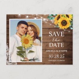 Rustic Sunflower String Lights Save the Date Photo Briefkaart