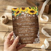 Rustic Sunflower String Lights Summer Fall Wedding Kaart