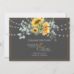 Rustic Sunflower String Lights Verander de datum Save The Date
