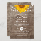 Rustic Sunflower String Lights Vintage Wedding Kaart (Voorkant / Achterkant)