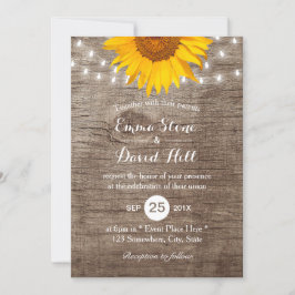 Rustic Sunflower String Lights Vintage Wedding Kaart