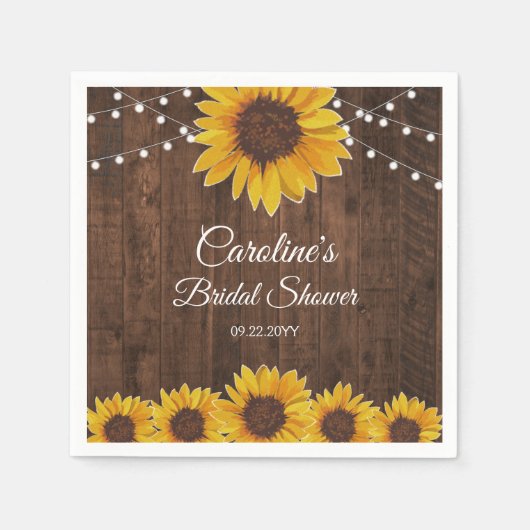 Rustic Sunflower String Lights Vrijgezellenfeest Servet (Voorkant)
