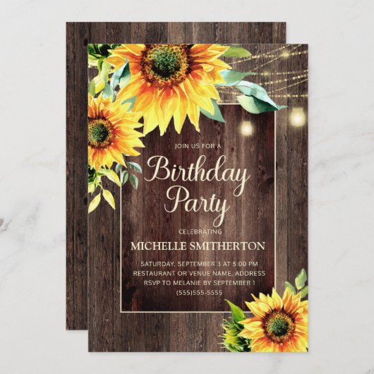 Rustic Sunflower String Lights Vrouwendag Kaart (Voorkant / Achterkant)