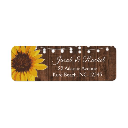 Rustic Sunflower String Lights Wedding Address Etiket (Voorkant)