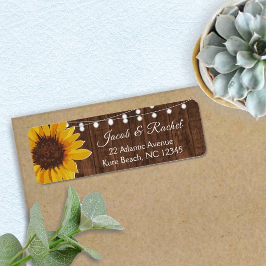 Rustic Sunflower String Lights Wedding Address Etiket