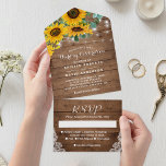 Rustic Sunflower String Lights Wedding All In One Uitnodiging<br><div class="desc">Zet de toon voor uw rustieke bruiloft met deze charmante rustieke zonnebloemen String Lights Lace Wedding All In One uitnodiging! Deze uitnodiging legt de essentie van een rustieke viering vast met zijn prachtige zonnebloemillustraties, delicate kanten details en warme snaarlichten. Het alles-in-één ontwerp bevat een afneembare RSVP-kaart voor eenvoudige gastrespons. Pas...</div>