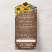 Rustic Sunflower String Lights Wedding All In One Uitnodiging (Binnen)