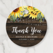 Rustic Sunflower String Lights Wedding Bedankt Bedankjes Labels (Voorkant)