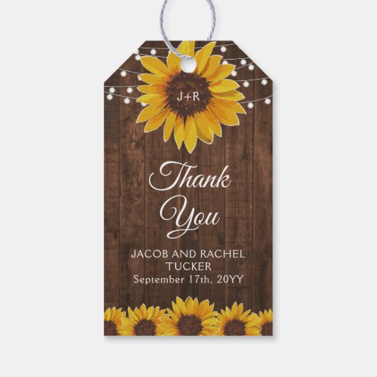 Rustic Sunflower String Lights Wedding Bedankt Cadeaulabel (Achterkant)
