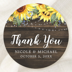 Rustic Sunflower String Lights Wedding Bedankt Ronde Sticker