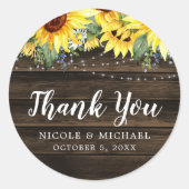 Rustic Sunflower String Lights Wedding Bedankt Ronde Sticker (Voorkant)