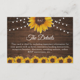 Rustic Sunflower String Lights Wedding Details Informatiekaartje