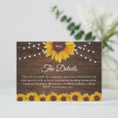 Rustic Sunflower String Lights Wedding Details Informatiekaartje (Staand voorkant)