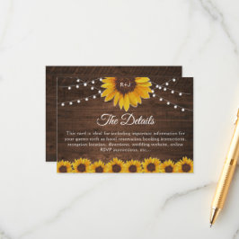 Rustic Sunflower String Lights Wedding Details Informatiekaartje