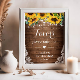 Rustic Sunflower String Lights Wedding Favors Sign Poster