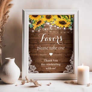Rustic Sunflower String Lights Wedding Favors Sign Poster