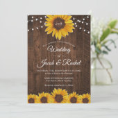 Rustic Sunflower String Lights Wedding Kaart (Staand voorkant)