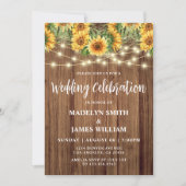 Rustic Sunflower String Lights Wedding Kaart (Voorkant)