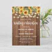 Rustic Sunflower String Lights Wedding Kaart (Staand voorkant)