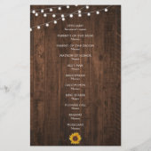 Rustic Sunflower String Lights Wedding Programme (Achterkant)