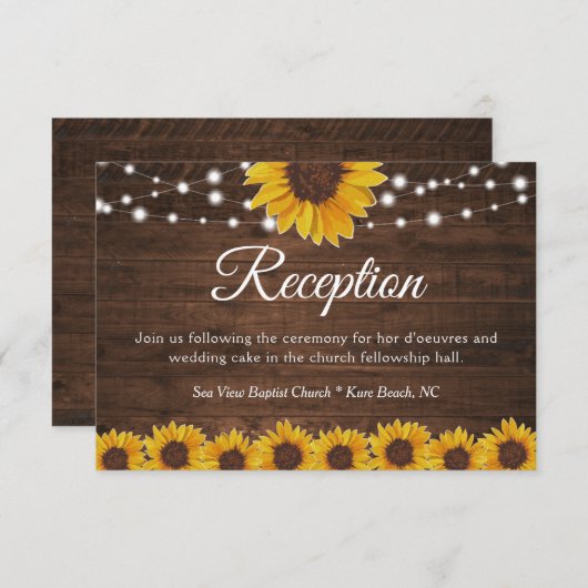 Rustic Sunflower String Lights Wedding Reception Informatiekaartje (Voorkant / Achterkant)