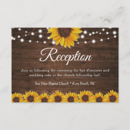 Rustic Sunflower String Lights Wedding Reception Informatiekaartje