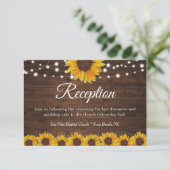 Rustic Sunflower String Lights Wedding Reception Informatiekaartje (Staand voorkant)