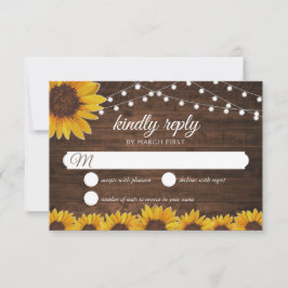 Rustic Sunflower String Lights Wedding Reply RSVP Kaartje