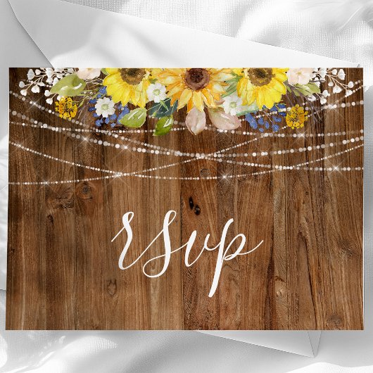 Rustic Sunflower String Lights Wedding RSVP Briefkaart